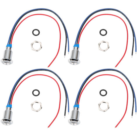 LEDs Rondes Pré-câblées Étanches - 4 Paires (Rouge et Bleu)