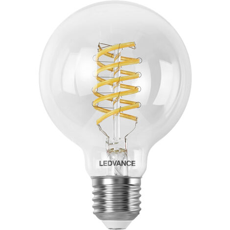 LEDVANCE Ampoule LED SMART+ WIFI,transparente,8W,806lm,forme globe diamètre 80mm, culot E27, lumière blanche réglable (2700-6500K), dimmable, application ou commande vocale, durée de vie de vie
