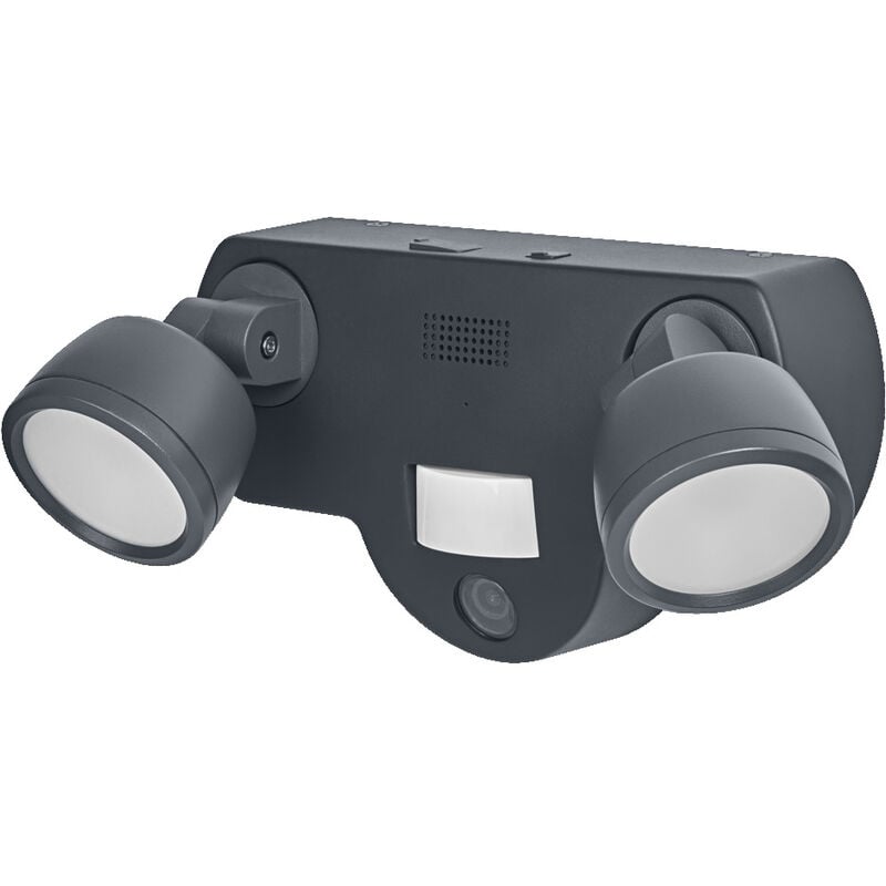 Applique extérieur smart+ avec caméra, lumière led blanc chaud (3000K), 2 têtes en métal de haute qualité, haut-parleur intégré, carte mémoire,