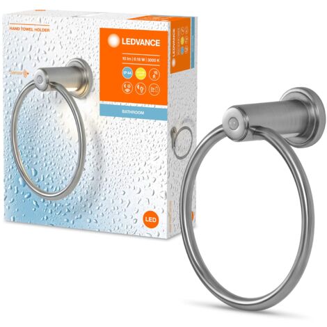 LEDVANCE BATHROOM portasciugamani con luce notturna, 0,18W, 10lm, luce bianca calda 3000K, batteria inclusa, sensore di luce diurna e di movimento, lunga durata, protezione IP44, risparmio energetico