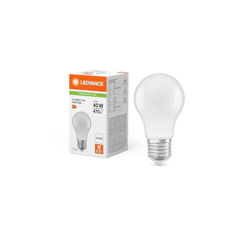 Classic led E27 poire dépolie 4.9W 470LM - 840 blanc froid équivalent 40W 4099854049538 - Ledvance