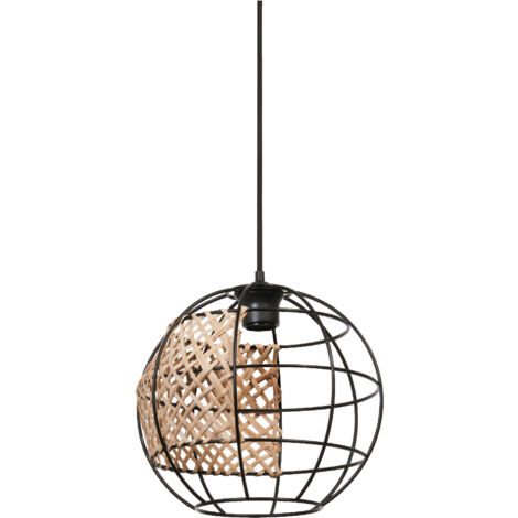 LEDVANCE Decor Cage Globe Pendelleuchte im Industrial Style, schwarz/braun, Käfig-Gehäuse aus Metall und Rattan, E27 Fassung, 300 mm Durchmesser, einfache Montage, Leuchtmittel nicht inkludiert