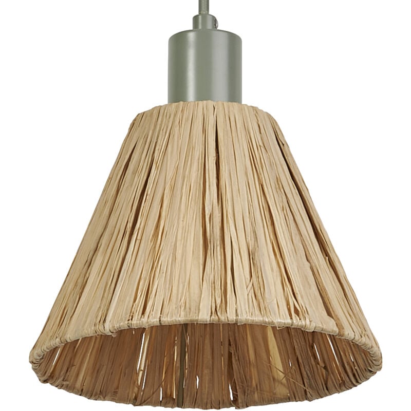 Decor Raffia vert-marron en raphia et métal, E27, diamètre 200 mm, abat-jour en matériau recyclé, durabgrâce à une source lumineuse remplaçable,