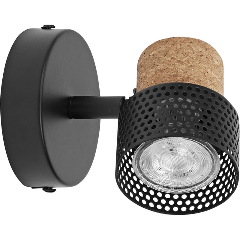 Decor spot cork 1 x 3,4W, 230lm, noir, spot, têtes réglables, utilisation polyvalente, spot intérieur, led remplaçables, lumière chaude, GU10.
