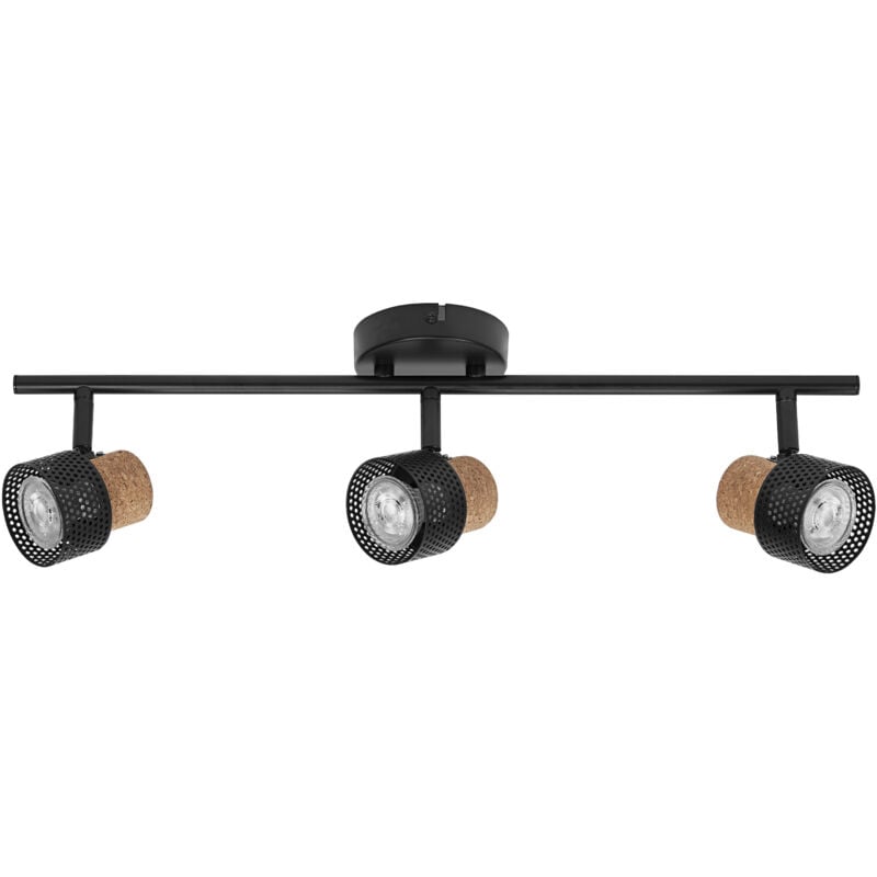 Decor spot cork 3 x 3,4W, 690lm, noir, spot, têtes réglables, utilisation polyvalente, spot intérieur, led remplaçables, dimmable, lumière chaude,
