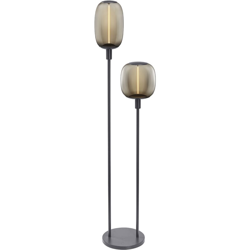 Decor stick floor: Lampe sur pied, 2 x E27, gris foncé, acier inoxydable, scénarios lumineux personnalisés, idéale pour les espaces de vie,