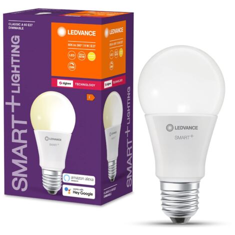 LEDVANCE Lampada LED intelligente con tecnologia ZigBee, E27-base ottica opaca ,Bianco caldo (2700K), 806 Lumen, sostituzione delle lampade 60W, dimmerabile intelligente, 4-Confezione