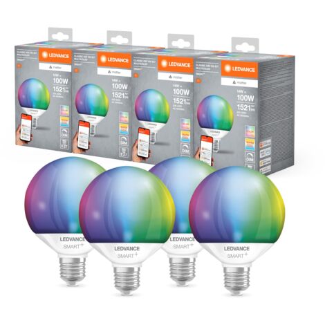 Ledvance Lampada Led Smart+ Matter, Smerigliata, 14W, 1521Lm, Forma a Globo E27, Luce Colorata e Luce Bianca, Compatibile con Google, Alexa, Apple, App o Controllo Vocale, 20.000 Ore,Conf. Da 4