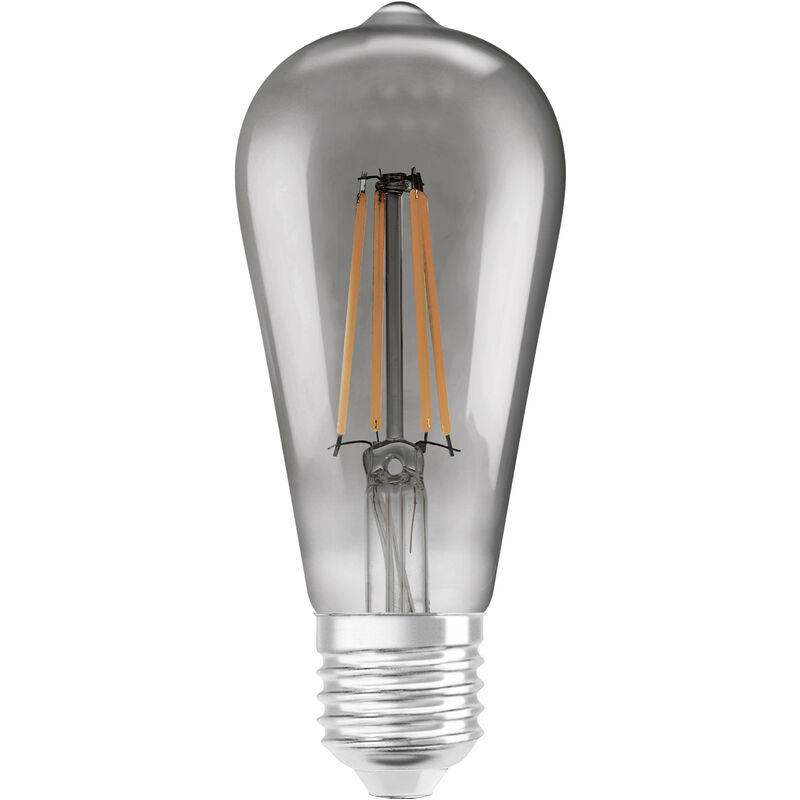 Image of Lampada a led Smart Ledvance con tecnologia WiFi, presa E27, dimmerabile, bianco caldo (2500k), edisonform, filamento trasparente nel vetro di fumo,