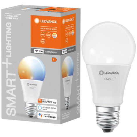 LEDVANCE LED-Lampe SMART+ WiFi Classic, A60, E27, EEK: F, 9 W, 806 lm, 2700…6500 K, Smart