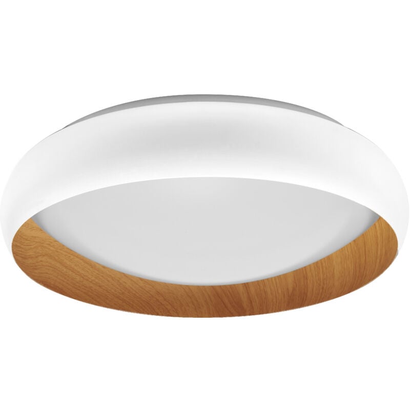 Orbis Livia led avec anneau en métal, décor blanc/bois, 24W, 1200lm, 3000K, 430mm, 830 blanc chaud convivial, dimmabsur 3 niveaux par clic, IP20,