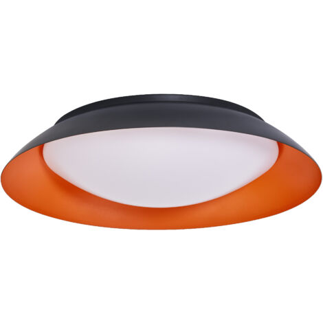 LEDVANCE Orbis Plate LED-Deckenleuchte, schwarz-orange, 45W, 2200lm, 3000K, 480mm, 830 freundliches Warmweiß, durch Kicken in 3-Stufen dimmbar, IP20 Schutz, Montageschrauben und Dübel inklusive