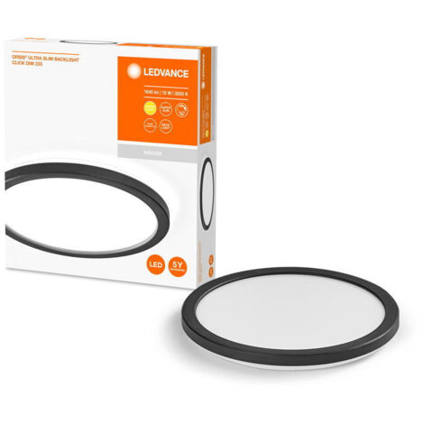 LEDVANCE ORBIS Ultra Slim Deckenleuchte 235mm, schwarz, 15W, 1640lm, homogenes, warmweißes Licht (3000K) + Hintergrundlicht, dreistufige Dimmbarkeit über Wandschalter, ultraflach, Schutzklasse IP20