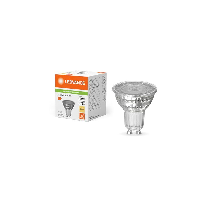 Ledvance - performance spot led réflecteur GU10 PAR16 6.9W 575LM 36D - 830 blanc chaud équivalent 80W 4099854054808