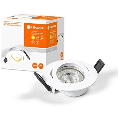 Ledvance – Spot encastrable GU10 4.5W blanc chaud – Ampoule incluse – Système Twistlock pour remplacement facile – IP20 pour intérieur
