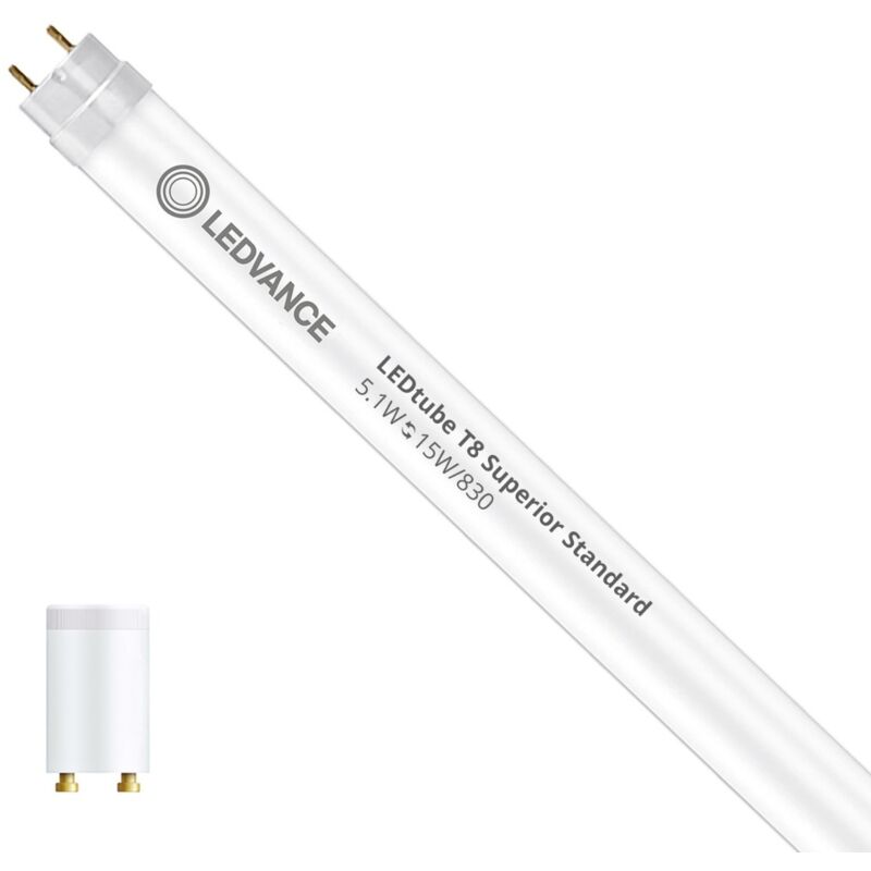 Greenice - ledvance tube led T8 superior (em/direct 230V) standard output 5.1W 810LM - 830 blanc chaud 44CM - équivalent 15W