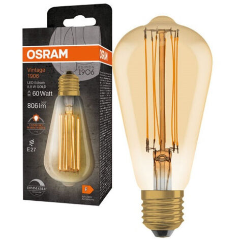 Ledvance Vintage 1906 LED E27 Pera Oro 8.8W 806lm - 822 Luz muy Cálida  Regulable - Reemplazo 60W