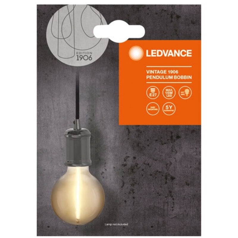 Ledvance - Vintage 1906 Pendelleuchte Bobbin E27, Gun Metal, Max. 25w (led 15w), E27 Sockel, Innenraum-pendelleuchte, Runder Baldachin, Kombination