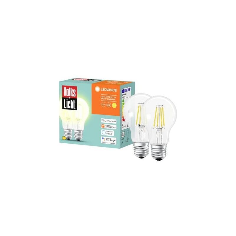 Smart+ AC32941 - 2ER smart+ bt filament classic dimmable CLA60 E27 6 w blanc chaud 4058075617841 - Ledvance