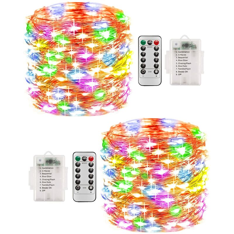 Image of Catena di luci per esterni, 10m, 100 led, 8 modalità, filo di rame, impermeabile, IP68 con telecomando e timer per Natale, matrimonio, decorazione