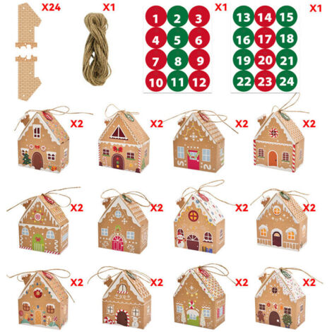 Leere DIY-Adventskalender, 24 wiederverwendbare Adventskalenderboxen aus Kraftpapier für die Heimdekoration, DIY-Wandgeschenk, Weihnachtsbaumschmuck