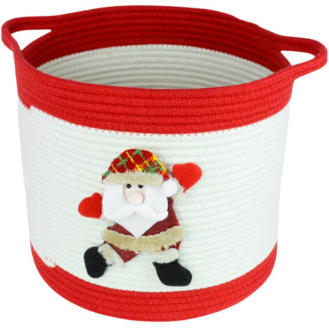Leerer Weihnachtsgeschenkkorb, Aufbewahrungskorb für Weihnachtsdeko mit Henkel, Babygeschenkkorb (Spielzeug etc.), geflochtener Baumwollseilkorb für Handtücher und Windeln, rot
