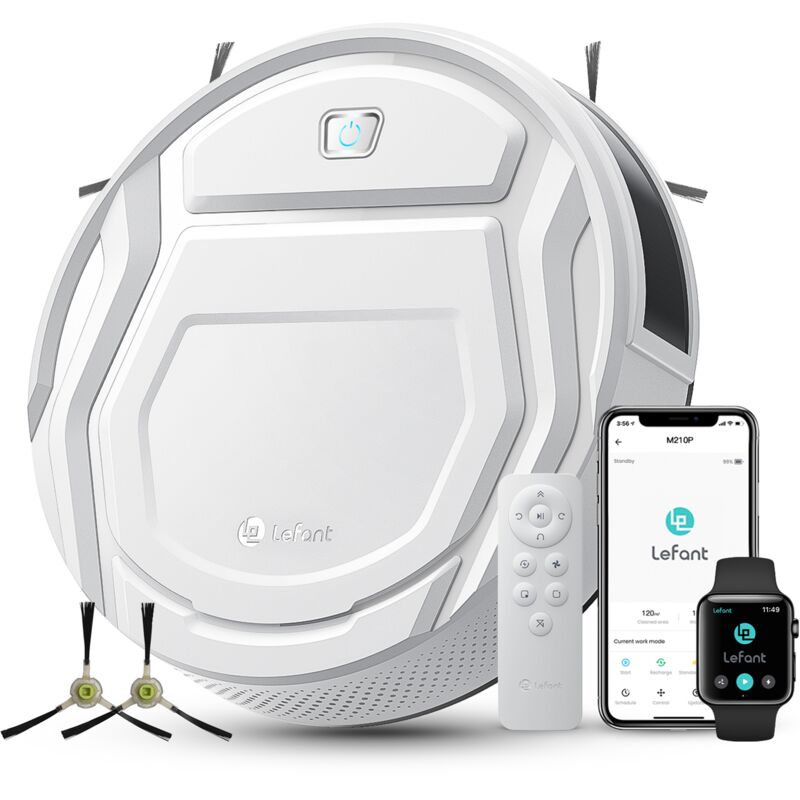 Lefant M210 Pro Robot Aspirateur avec Télécommande, Design Fin & Silencieux, Longue Autonomie, Contrôle APP / Wi-Fi / Alexa, 3 Niveaux d’Aspiration,