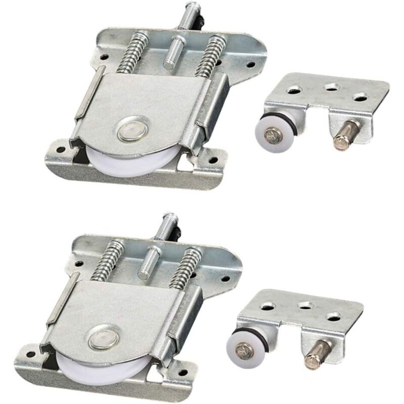 Lot de 2 pièces coulissantes pour porte de garde-robe, roues, roues, roues, rouleaux, guides avec tampon amortisseur, capacité de charge 20 kg