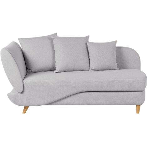 Left-Hand Chaise Lounge MERI Faux Linen Light Grey with Storage