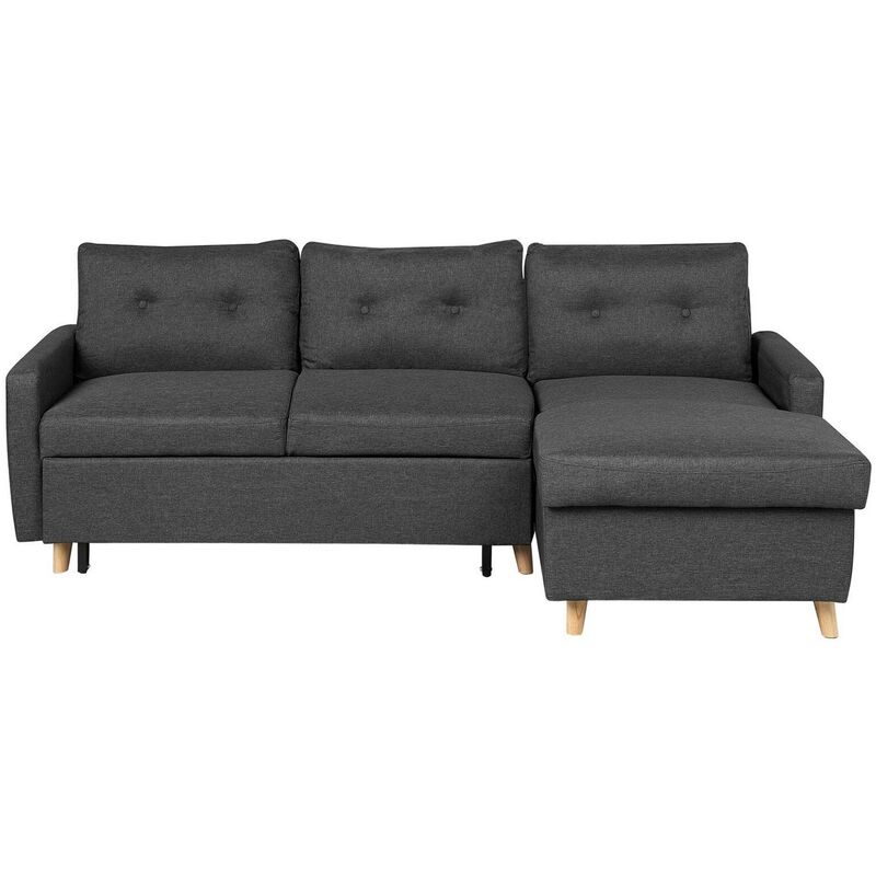 Left Hand Upholstered Tufted Corner Sofa Bed with Storage Dark Grey Flakk - Grey