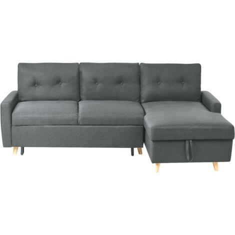 Left Hand Corner Sofa Bed with Storage Dark Grey FLAKK