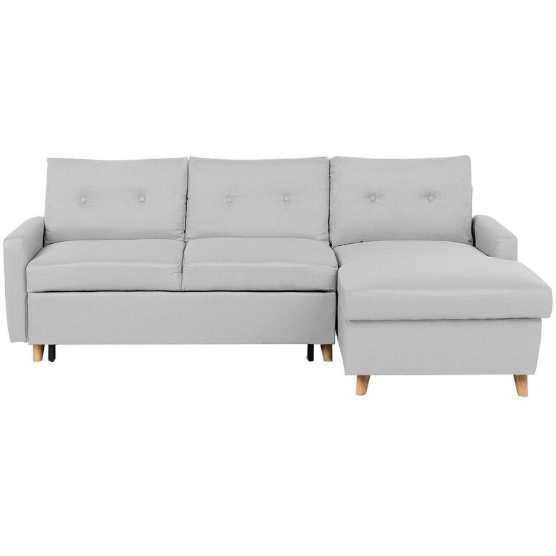 Left Hand Upholstered Tufted Corner Sofa Bed with Storage Light Grey Flakk - Grey