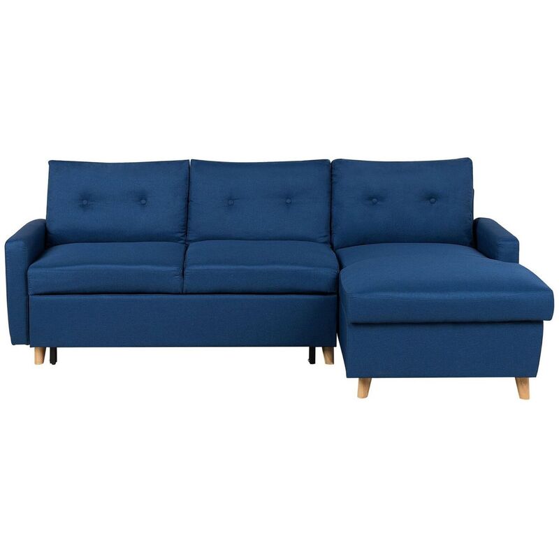 Left Hand Upholstered Tufted Corner Sofa Bed with Storage Navy Blue Flakk - Blue