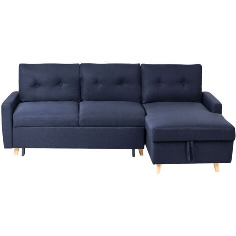Left Hand Corner Sofa Bed with Storage Navy Blue FLAKK