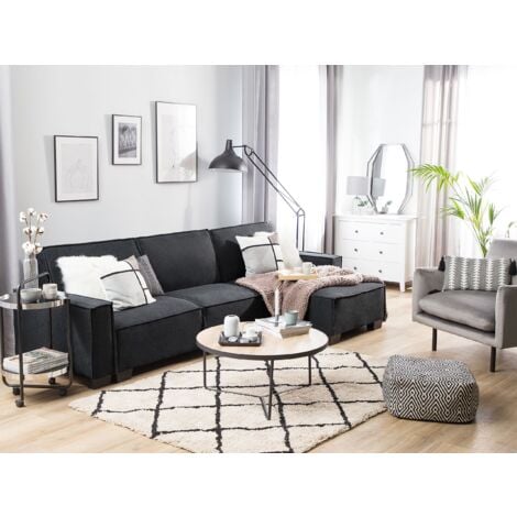 Left Hand Fabric Corner Sofa Bed Graphite Grey ROMEDAL