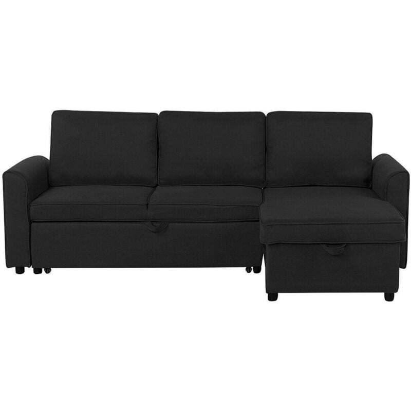 Left Hand Fabric Corner Sofa Bed Storage Black Polyester Cushion Back Nesna