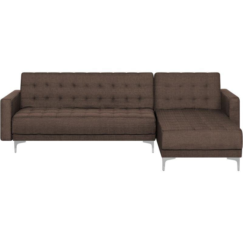 Modular Left Hand L-Shaped Corner Sofa Bed Brown Fabric Tufted Aberdeen