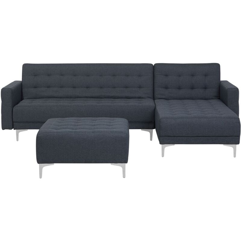 Modular Left Hand L-Shape Sofa Bed Ottoman Dark Grey Fabric Tufted Aberdeen