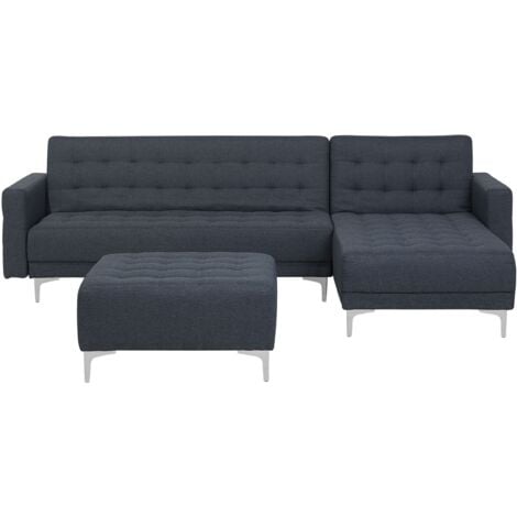 Left Hand Fabric Corner Sofa with Ottoman Dark Grey ABERDEEN