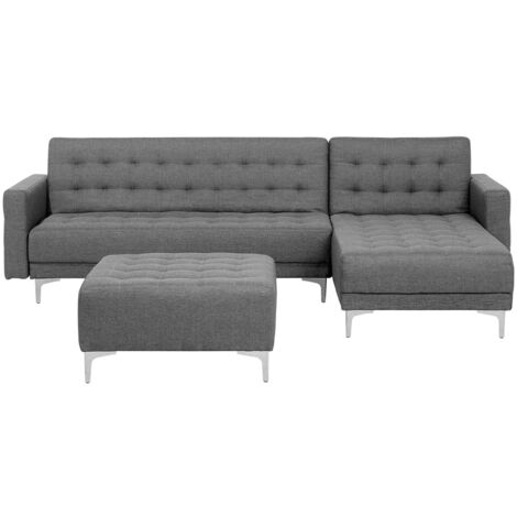 Left Hand Fabric Corner Sofa with Ottoman Grey ABERDEEN