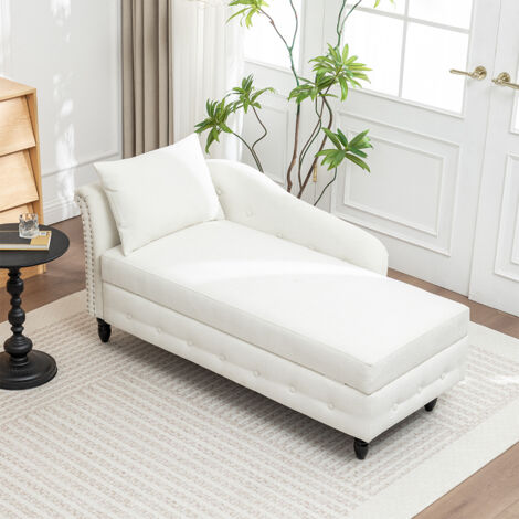 Left Hand Facing Chenille Chaise Lounge with Storage and Pillow