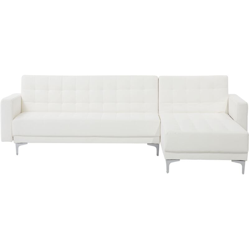 Modern Left Hand L-Shaped Corner Sofa Bed White pu Leather Tufted Aberdeen