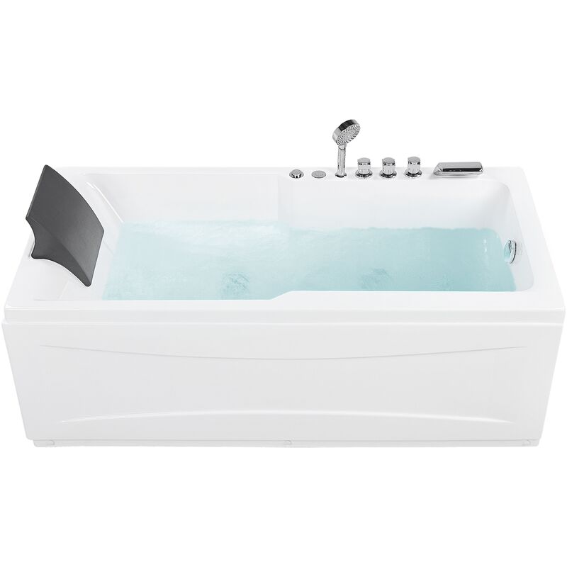 Beliani - Left Hand Straight Bath Tub Acrylic Whirlpool White Massage led Lights Artemisa - White