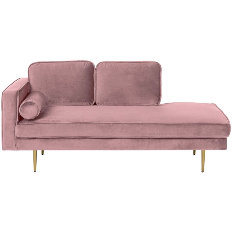 Beliani - Modern Glam Velvet Chaise Lounge Pink Upholstery Gold Metal Legs Miramas