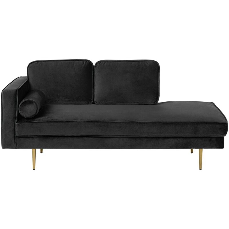 Beliani - Modern Glam Velvet Chaise Lounge Black Upholstery Gold Metal Legs Miramas