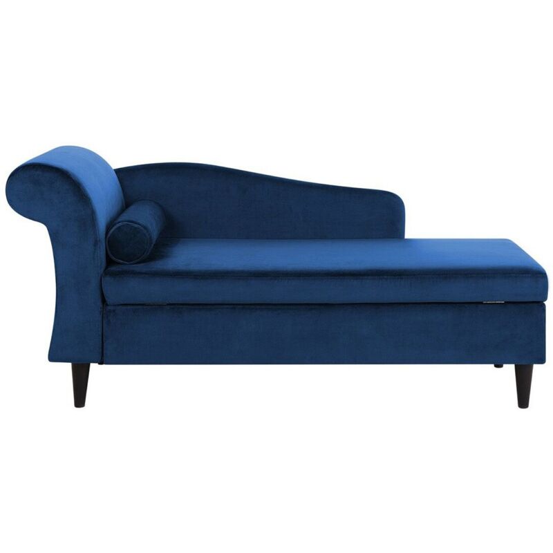 Beliani - Living Room Left Hand Velvet Chaise Lounge With Storage Navy Blue Luiro