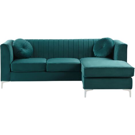 Left Hand Velvet Corner Sofa Emerald Green TIMRA