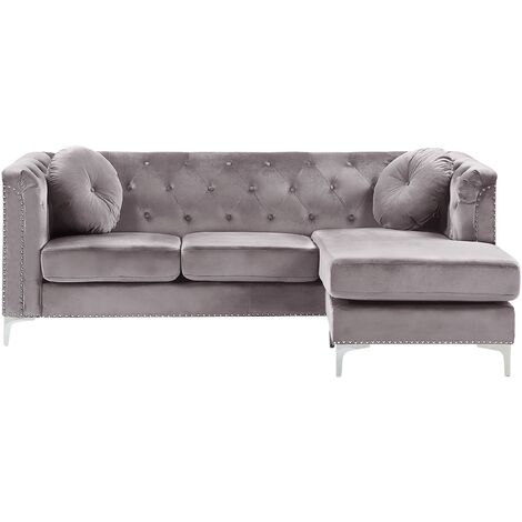 Left Hand Velvet Corner Sofa Grey FLEN