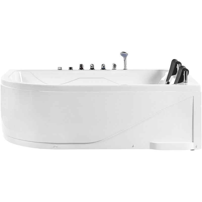 Left Corner Whirlpool Bath led Lights Headrests White Acrylic Calama - White