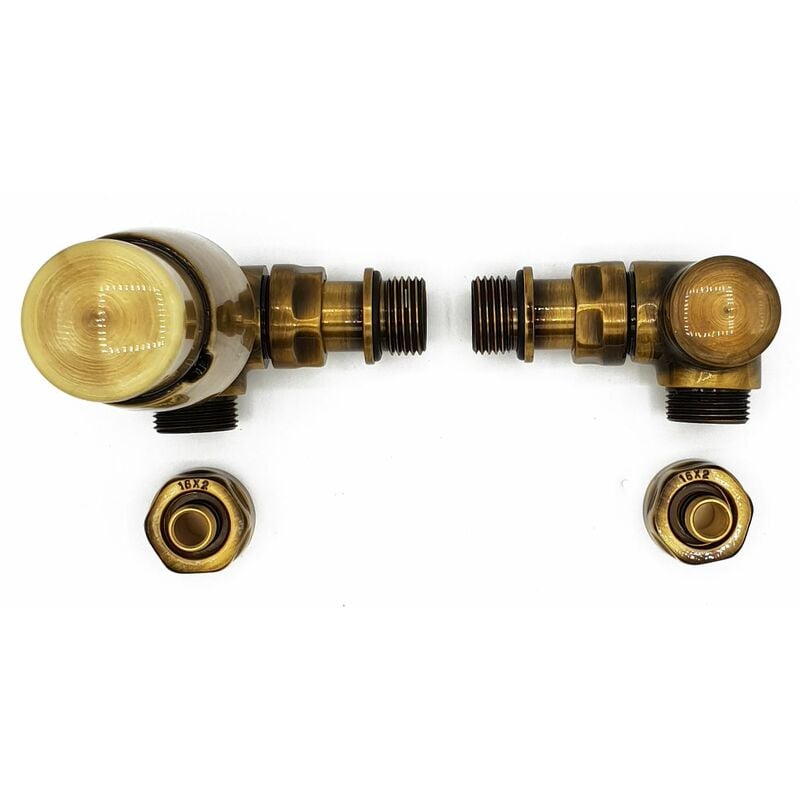 Varioterm - Left Version with PEX Connectors Antique Brass Thermostatic + Lockshield Angled Valve Set Double-Pipe Radiator